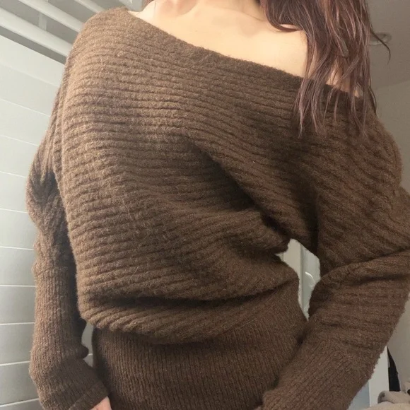 Banana Republic Off-the-Shoulder Brown Sweater - Picture 3 of 5